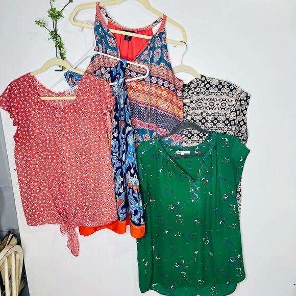 Mixed Blouse Bundle 5 florals bright colors - Picture 1 of 13